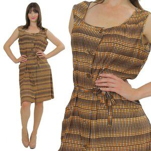 Vintage boho retro abstract print secretary button down mini dress